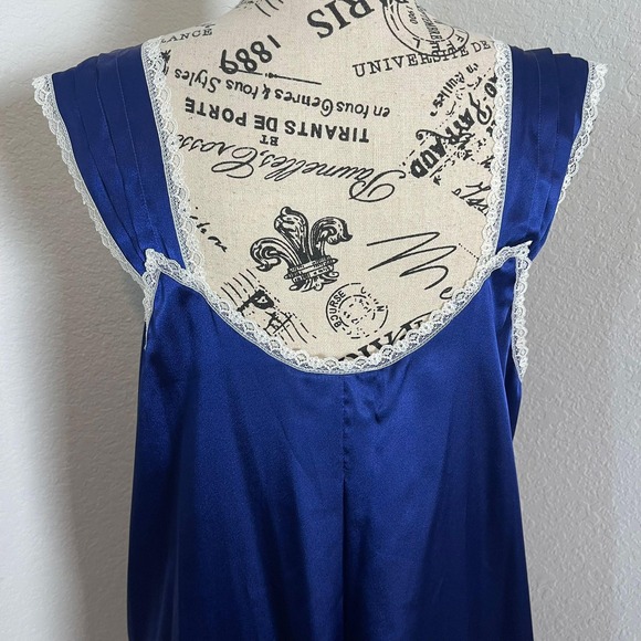 Barbizon Nightgown Maxi Lace Trim Sleepwear Lingerie Loungewear Blue Medium - Picture 7 of 12